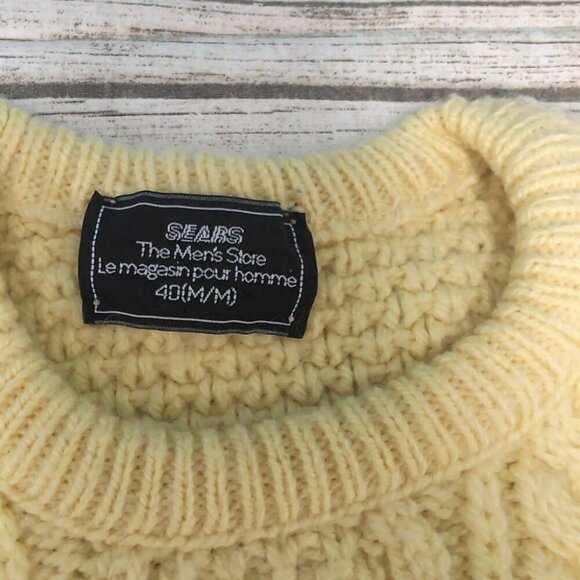 Vintage Sears Men Size 40 Cream Yellow Knit Crewneck Sweater Men Size M - Picture 2 of 5